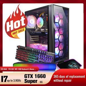 STGAubron Gaming Desktop PC,Intel Core i7-4770 3.4G up to 3.9G, 32G RAM, 1T SSD, GeForce GTX 1660 Super 6G GDDR6, 600M WiFi, BT 5.0, RGB Fan x 6, RGB Keyboard&Mouse&Mouse Pad, RGB BT Sound Bar, W10H64