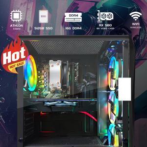 STGAubron Gaming Desktop PC, Radeon RX 580 8G GDDR5, AMD Athlon 3000G 3.5G,16G RAM, 512G SSD, 600M WiFi, BT 5.0, RGB Fan x 4, RGB Keyboard & Mouse & Mouse Pad, W11H64