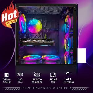 STGAubron Gaming Desktop PC, Intel Core i7 3.4G up to 3.9G, Radeon RX 5700 8G GDDR6, 16G RAM, 512G SSD, 600M WiFi, BT 5.0, RGB Fan x 4, RGB Keyboard & Mouse & Mouse Pad, RGB BT Sound Bar, W10H64
