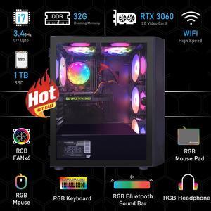 STGAubron Gaming PC,Intel Core i7 3.4G up to 3.9G,32G,1TB SSD,WiFi,BT 5.0,GeForce RTX 3060 12G GDDR6,RGB Fan x 6,RGB Keybaord&Mouse&Mouse Pad,RGB Bluetooth Sound Bar,RGB Bluetooth Gaming Mic,W10H64
