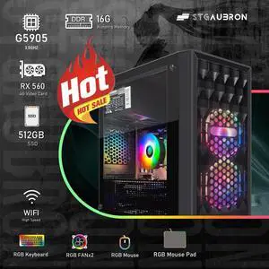 STGAubron Gaming Desktop PC, Radeon RX 560 4G GDDR5, Intel 10th Gen G5905 3.5G, 16G DDR4, 512G SSD, 600M WiFi, BT 5.0, RGB Fan x 2, RGB Keyboard & Mouse & Mouse Pad, W11H64