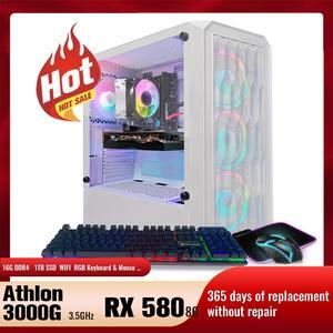 STGAubron Gaming Desktop PC, AMD Athlon 3000G 3.5G, Radeon RX 580 8G GDDR5, 16G DDR4 Memory, 1T SSD, 600M WiFi, BT 5.0, RGB Fan x 4, RGB Keyboard & Mouse & Mouse Pad, W11H64
