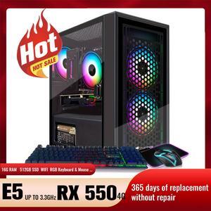 STGAubron Gaming Desktop PC, Intel Xeon E5 2.5G up to 3.3G, 16G RAM, 512G SSD, Radeon RX 550 4G GDDR5, 600M WiFi, BT 5.0, RGB Fan x 3, RGB Keyboard & Mouse & Mouse Pad, W10H64
