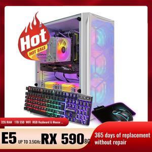 STGAubron Gaming Desktop PC, Intel Xeon E5 2.5G up to 3.3G, 32G DDR3, 1T SSD, Radeon RX 590 8G GDDR5, 600M WiFi, BT 5.0, RGB Fan x 6, RGB Keyboard & Mouse & Mouse Pad, W10H64