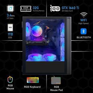 STGAubron Gaming PC Computer Desktop, GeForce GTX 1660Ti 6G, Intel Core I7 up to 3.9 GHz, 32G RAM, 1T SSD, WiFi, BT 5.0, RGB Fan x6, Windows 10 Home