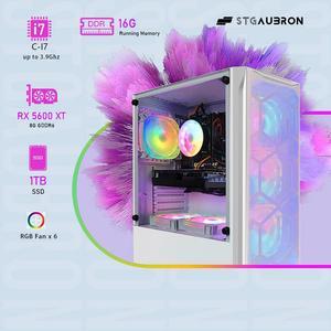 STGAubron Gaming PC, Radeon RX 5600 XT 6G GDDR6, Intel Core i7 up to 3.9G, 16G RAM, 1T SSD, 600M WiFi, BT 5.0, RGB Fan x 6, RGB BT Sound Bar, Windows 10 Home, White
