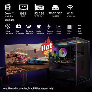 STGAubron Gaming PC Computer Desktop, Radeon RX 580 16G GDDR5, Intel Core i7 up to 3.9G, 16G RAM, 512G SSD, 600M WiFi, BT 5.0, RGB Fan x3, Windows 10 Home