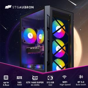 STGAubron Gaming PC Computer Desktop, GeForce GTX 1660 Super 6G, Intel Core i7 up to 3.9G, 16G RAM, 512G SSD, 600M WiFi, BT 5.0, RGB Fan x6, Windows 10 Home