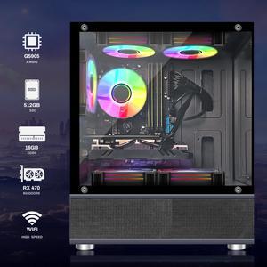 STGAubron Gaming PC Computer Desktop, Radeon RX 470 8G, Intel 10th Gen G5905 3.5GHz, 16GB DDR4 RAM, 512GB SSD, 600M WiFi, BT 5.0, RGB Fan x5, Windows 11 Home