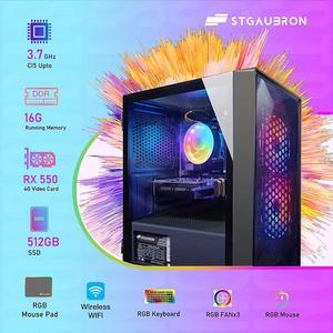 STGAubron Prebuilt Gaming PC Desktop, AMD Radeon RX 550 4G GDDR5, Intel Core I5 3.3Ghz up to 3.7Ghz, 16G Ram, 512G SSD, WiFi, BT 5.0, RGB Fan x 3, RGB Mouse Pad, Windows 10 Home