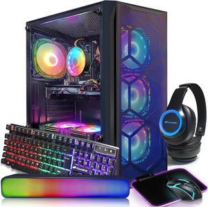 STGAubron Gaming PC Computer Desktop, Intel Core i7 up to 3.9G, Radeon RX 580 8G, 16G RAM, 1T SSD, 600M WiFi, BT 5.0, RGB Fan x6, RGB BT Soundbar & Headphone, Windows 10 Home