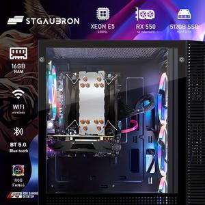STGAubron Gaming PC Computer Desktop, RX 550 4GB, Intel i7 Xeon E5 2.8GHz, 16GB RAM, 512GB SSD, WiFi, BT 5.0, Windows 10 Home, RGB Fan x4, Gaming Computer Tower for Gamer, Streaming