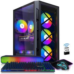 STGAubron Gaming PC Computer Desktop, Intel Core i7-6700 up to 4.0G, AMD Radeon RX 5700 XT 8G, 16GB DDR4 RAM, 1TB SSD, WiFi, BT 5.0, RGB Fan x6, RGB BT Sound Bar, Windows 10 Home