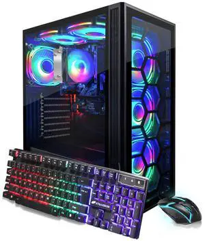 STGAubron RGB Desktop PC Computer, AMD Ryzen 5 3400G up to 4.2GHz, 16G DDR4, 512G SSD, WiFi 6 & BT 5.2, RGB Fan x6, RGB Keyboard & Mouse, Windows 11 Home