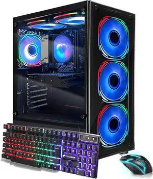 STGAubron Gaming PC Computer Desktop, AMD Ryzen 5 5500 up to 4.2GHz, GeForce RTX 3050 6G graphics, 32G DDR4 RAM, 1TB SSD, WiFi 6 5G & BT 5.2, RGB Fan x6, Windows 11 Home