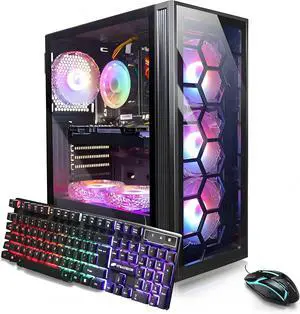 STGAubron Gaming PC Desktop, AMD Ryzen 5 2600 up to 3.9Ghz, AMD Radeon RX 580 16G Graphics, 16G DDR4 RAM, 512GB SSD, USB WiFi 6, BT 5.0, RGB Fan x6, Windows 11 Home