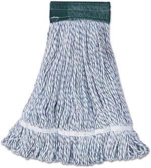 Mop Head, Floor Finish, Wide, Rayon/Polyester, Medium, White/Blue, 12/Carton