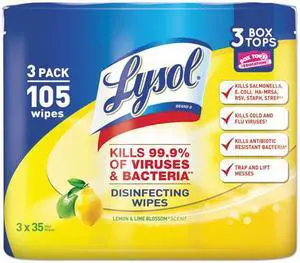 Disinfecting Wipes, 7 x 8, Lemon and Lime Blossom, 35/Canister, 3/Pack