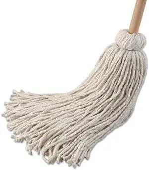 Deck Mop; 54" Wooden Handle, 32 oz Cotton Fiber Head, 6/Pack