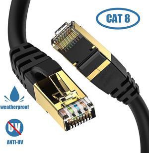 Cat8 Ethernet Cable, Outdoor&Indoor, 6FT Heavy Duty High Speed 26AWG Cat8 LAN Network Cable 40Gbps, 2000Mhz with Gold Plated RJ45 Connector, Weatherproof S/FTP UV Resistant for Router/Gaming/Modem