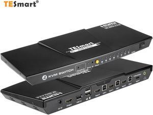 TESmart 4 Port HDMI+Type C KVM Switch 4K@60Hz 4:4:4 Ultra HD HDR 10 | 4x1 USB C KVM Switcher Supports USB 2.0 Devices&L/R Audio Output&IR Remote Control with 4 pcs of 1.5 m KVM Cables-Matt Black