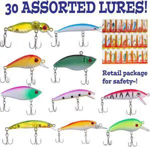 30x Fishing Lures Crankbaits Treble Hooks Minnow Crank Baits Tackle Bass Minnow