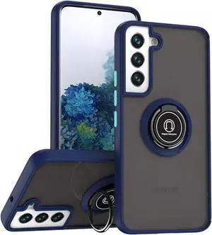 For Samsung Galaxy S22 - Frosted Translucent Case with Magnetic Ring Kickstand - Dark Blue -  New