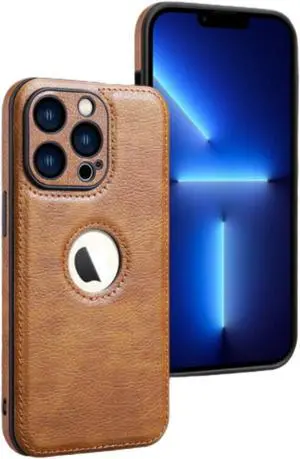 For Apple iPhone 14 Pro - Soft Slim and Shockproof PU Leather Designed Case - Brown