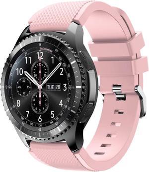Samsung - Gear S3 Frontier - Bluetooth Smartwatch 46mm Silicone Band - Verizon - Black with Pink Band - Good Condition - 90 Day Warranty