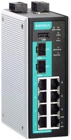EDR-810-2GSFP Industrial Secure Router Switch with 8 10/100BaseT(X) ports, 2 1000BaseSFP slots, 1 WAN, Firewall/NAT,  -10 to 60C