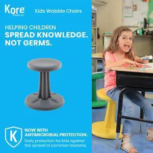 Kore Wobble Chair - Age 6-7, Grade 1-2, Grey (14in) Kids Wobble Chair - Flexible Seating Stool for Classroom & Elementary School, ADD/ADHD - Made in USA