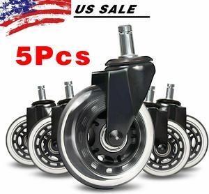 Set of 5 Office Chair Caster Rubber Swivel Wheels Replacement Heavy Duty 3 inch