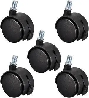 Furniture Casters 2 Inch Nylon M10 x 15mm Threaded Stem Swivel Caster Wheels w Brake, 38lb Capacity Each Wheel, 5 Pcs