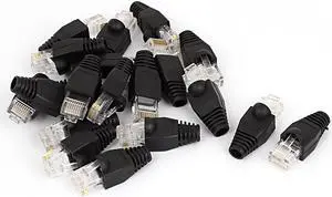20 Pcs Shielded 8P8C RJ45 Plug Ethernet Adapter Connectors w Boots Cover Black