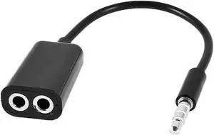 3.5mm Male to Double Female Microphone Audio Extension Cable Black 18cm 7