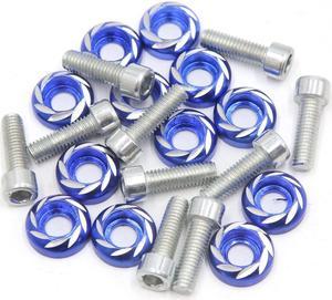 12 Pcs 6mm Thread Dia Blue Carved Style Motorcycle License Plate Bolts Screws