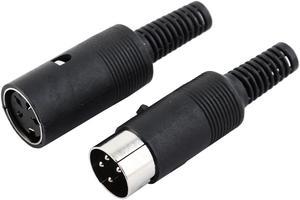 Pair Black Plastic Cover DIN 4 Pin Male + Female Straight Audio Adapter