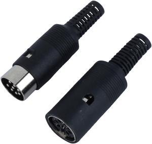 Unique Bargains Pair Black Plastic Cover DIN 8 Pin Male + Female Straight Audio Adapter