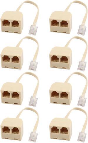 8Pcs RJ11 6P4C Male to 2 Ports Female Telephone Line Splitter Adapter Converter