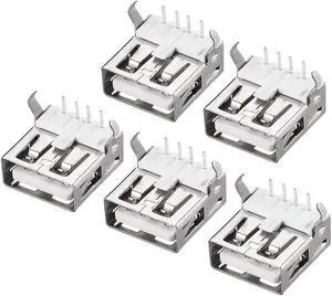 PCB USB Connector 2.0 Type-A Female Jack 90 Degree Soldering Bend Foot 5pcs