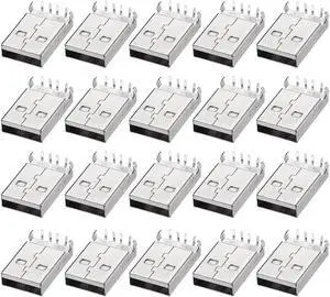 PCB USB Connector A Type 2.0 Male Jack 90 Degree Bend Foot 20Pcs