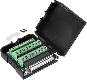 D-sub DB25 Breakout Board Connector with Case 25 Pin 2 Row Female Port Solderless Terminal Block Adapter with Positioning Nuts