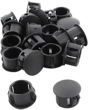 SKT-14 17mm Head Dia Plastic Round Locking Hole Plug Button Cover Black 19pcs