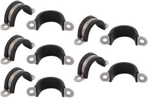 10Pcs 25mm Dia Rubber Lined U Shaped Stainless Steel Hose Pipe Clips Clamp Cable