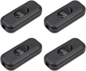 Inline Cord Switch AC 250V 6A On/Off Rocker Switch Table Lamp Desk Light Switch, Black (Pack of 4)