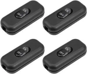 Inline Cord Switch AC 250V 6A On-Off DPST Control Feed-Through Rocker Switch for Bedroom Table Lamp Desk Light, Black (Pack of 4)