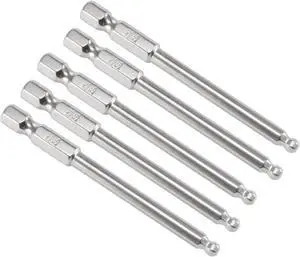 5Pcs Ball End Hex Bits 1/4 Inch Hex Shank 75mm Length Magnetic 4MM Head Screwdriver S2 Screw Driver Bit