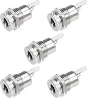 5Pcs Panel Mount DC Connector Power Jack Audio Video Socket Female 5.5mm x 2.5mm Silver Tone