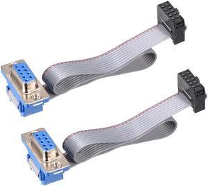 IDC Wire Flat Ribbon Cable DB9 Female to FC-10 Female Connector 2.54mm Pitch 20cm Length , 2pcs