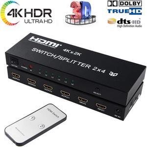 2x4 HDMI Splitter HDMI Switch Splitter 4 Out 2 in WERLEO 2 in 4 Out HDMI Splitter with SPDIF Audio 3.5mm Support HD 4K 3D 1080P